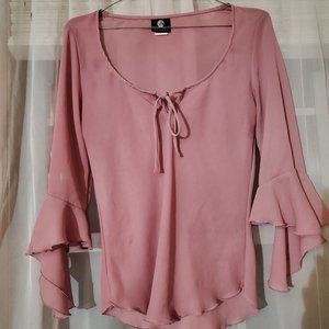 Anxiety Vintage Sheer Pink Ruffled Long Sleeve Top